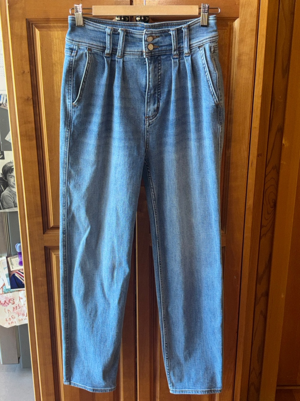 Pilcro and the Letterpress Medium Blue High-Rise Pleated Jeans